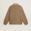 Herrenjacke aus travertinfarbenem Nubukleder mit Ärmeln und Rücken aus Wollmischung