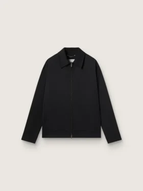 Herrenjacke mit Reissverschluss aus schwarzem Wollgabardine
