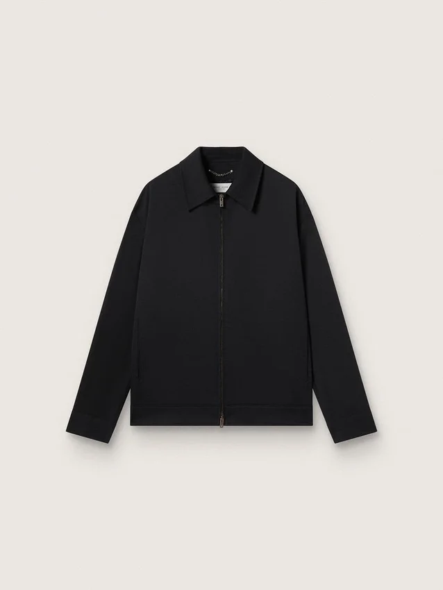 Herrenjacke mit Reissverschluss aus schwarzem Wollgabardine