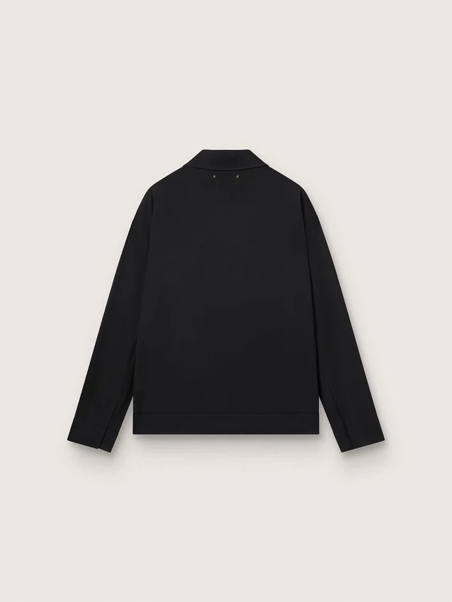 Herrenjacke mit Reissverschluss aus schwarzem Wollgabardine