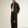 Herrenjacke mit Reissverschluss aus schwarzem Wollgabardine