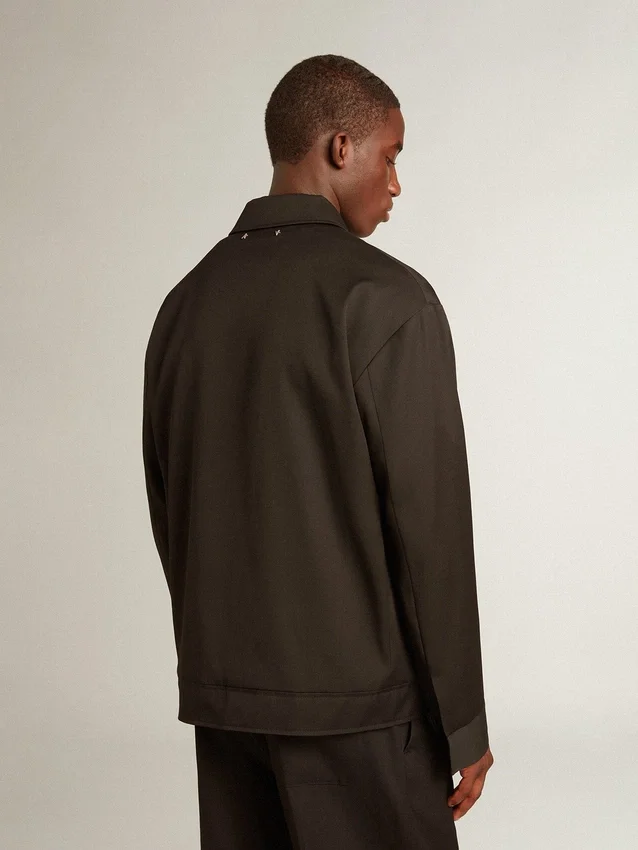 Herrenjacke mit Reissverschluss aus schwarzem Wollgabardine