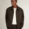 Herrenjacke mit Reissverschluss aus schwarzem Wollgabardine