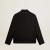 Herrenjacke mit Reissverschluss aus schwarzem Wollgabardine