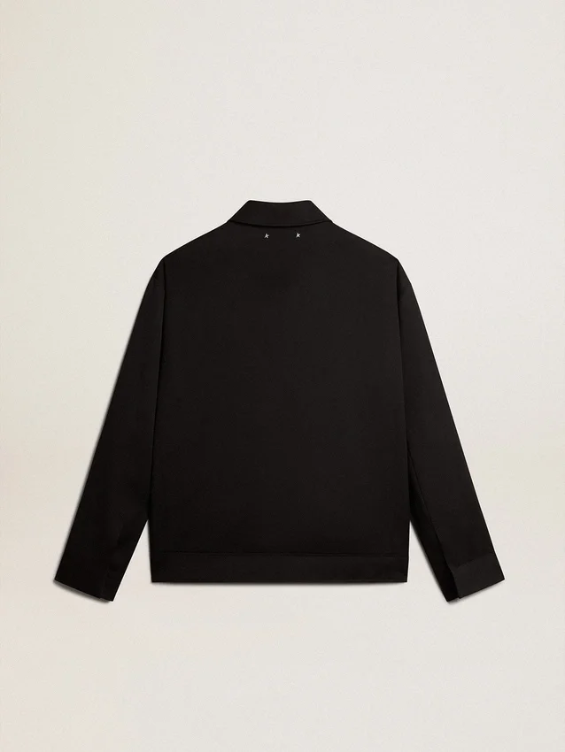 Herrenjacke mit Reissverschluss aus schwarzem Wollgabardine