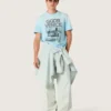 Herren-Hemd aus hellblauem Baumwolljersey mit grafischem Print