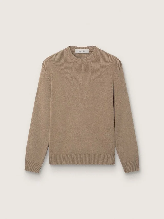 Herrenpullover aus helltaupefarbener Bio-Baumwolle mit gesticktem Logo