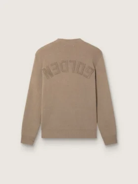 Herrenpullover aus helltaupefarbener Bio-Baumwolle mit gesticktem Logo
