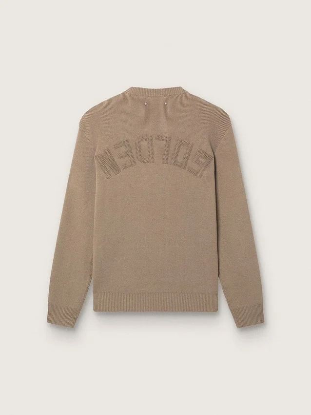 Herrenpullover aus helltaupefarbener Bio-Baumwolle mit gesticktem Logo