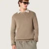 Herrenpullover aus helltaupefarbener Bio-Baumwolle mit gesticktem Logo