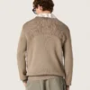 Herrenpullover aus helltaupefarbener Bio-Baumwolle mit gesticktem Logo