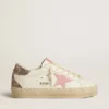 Hi Star aus weissem Leder mit rosa Stern aus Wildleder und rosa Glitzer-Fersenlasche
