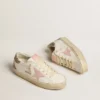 Hi Star aus weissem Leder mit rosa Stern aus Wildleder und rosa Glitzer-Fersenlasche