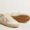 Hi Star aus weissem Leder mit rosa Stern aus Wildleder und rosa Glitzer-Fersenlasche