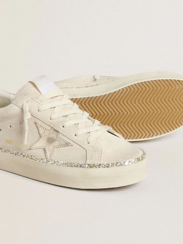 Hi Star aus Wildleder mit silbernem Stern aus Metallic-Leder und Fersenlasche