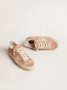 Hi Star für Damen aus rosa Wildleder mit cremefarbenem Stern und silberner Fersenlasche aus Leder