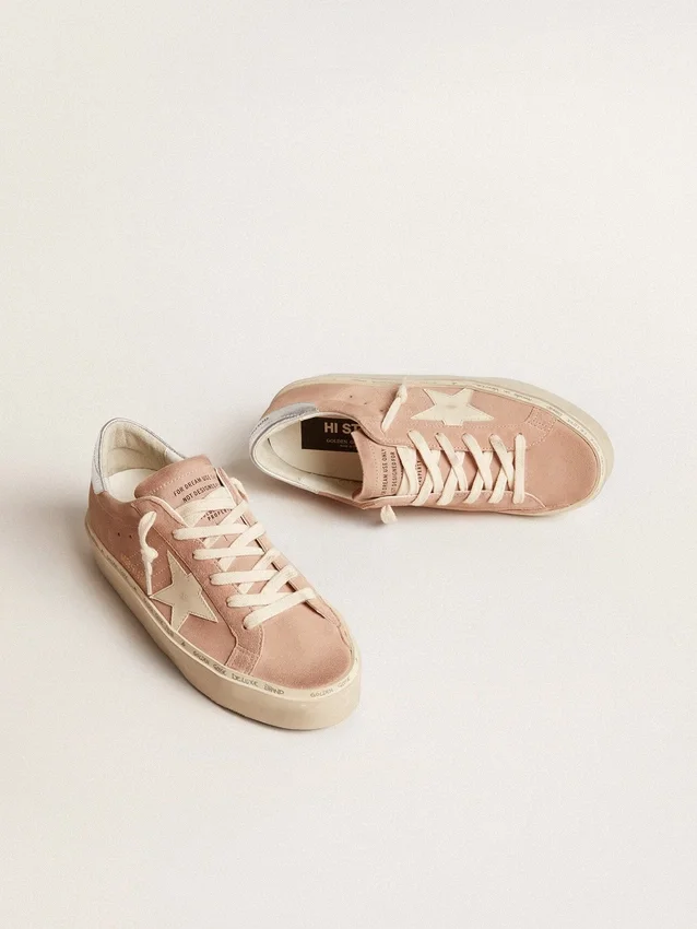 Hi Star für Damen aus rosa Wildleder mit cremefarbenem Stern und silberner Fersenlasche aus Leder