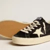 Hi Star für Damen aus schwarzem Leder mit silbernem Glitzer-Fersenlasche