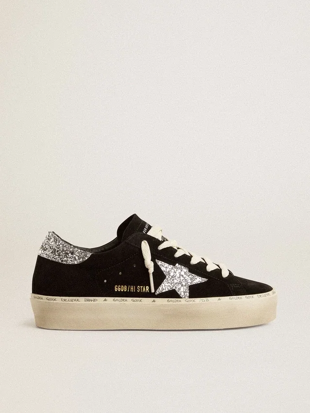 Hi Star für Damen aus schwarzem Wildleder mit silbernem Glitzerstern