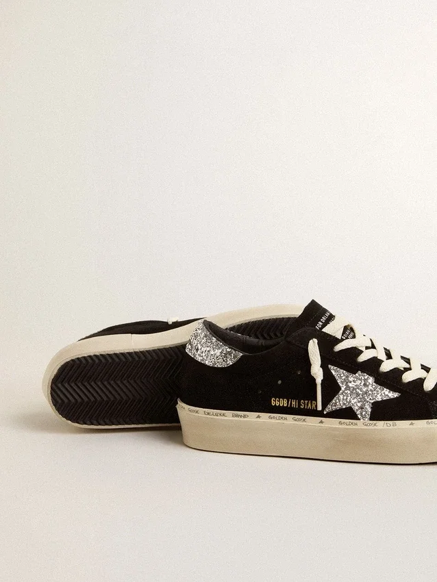 Hi Star für Damen aus schwarzem Wildleder mit silbernem Glitzerstern