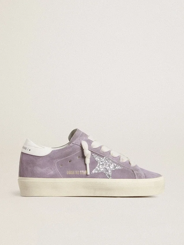 Hi Star für Damen aus violettem Wildleder mit silbernem Glitzerstern