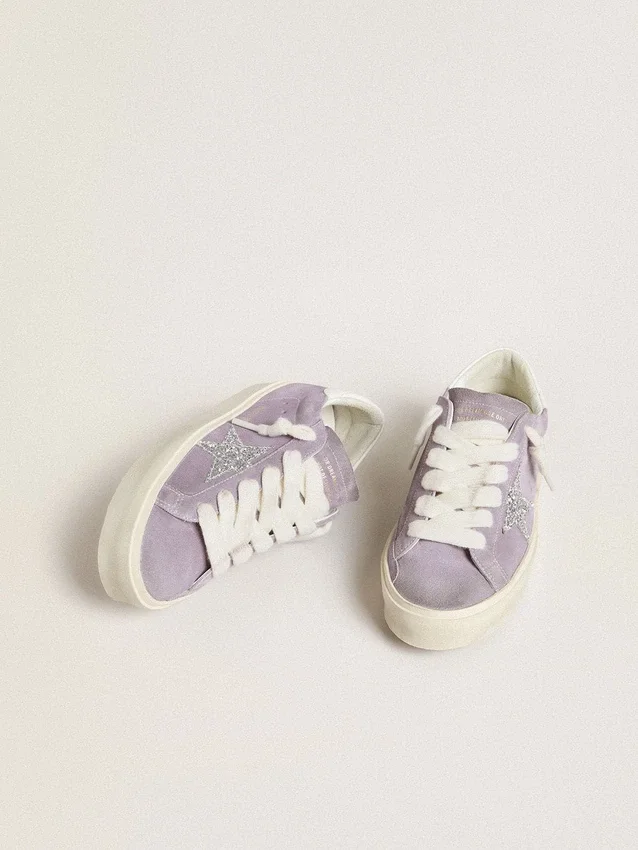 Hi Star für Damen aus violettem Wildleder mit silbernem Glitzerstern