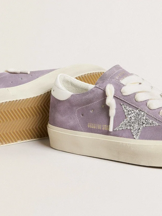 Hi Star für Damen aus violettem Wildleder mit silbernem Glitzerstern