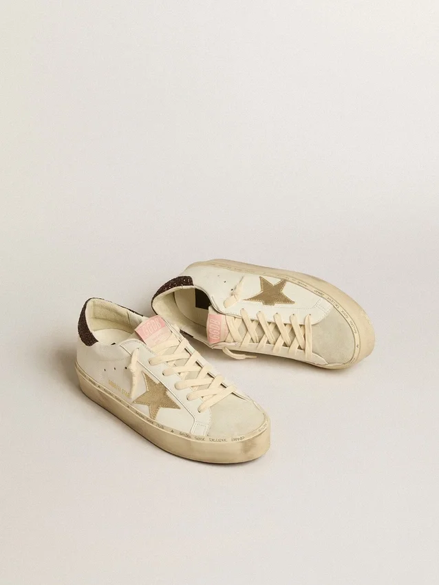 Hi Star mit Stern aus platinmetallischem Leder und glitzernder Fersenlasche