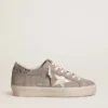 Hi Star-Sneaker für Damen aus beigem Wildleder mit laminiertem Lederstern und glitzernder Fersenlasche