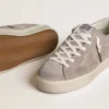 Hi Star-Sneaker für Damen aus beigem Wildleder mit laminiertem Lederstern und glitzernder Fersenlasche
