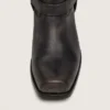 Hohe Biker-Stiefel für Damen aus schwarzem Leder mit Riemen und silberfarbener Schnalle