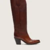 Hohe «Wish Star»-Damenstiefel aus braunem Leder mit Blumenstickerei