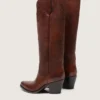 Hohe «Wish Star»-Damenstiefel aus braunem Leder mit Blumenstickerei