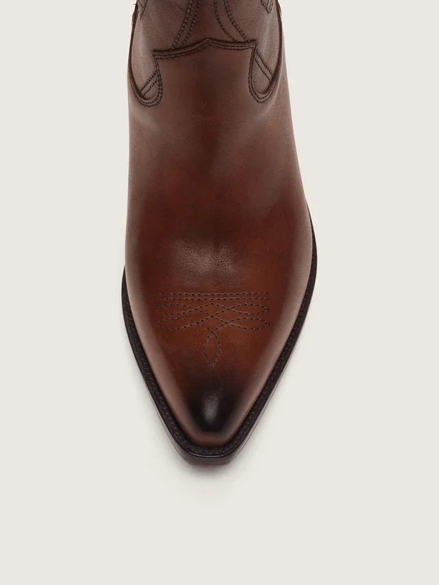 Hohe «Wish Star»-Damenstiefel aus braunem Leder mit Blumenstickerei