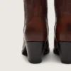 Hohe «Wish Star»-Damenstiefel aus braunem Leder mit Blumenstickerei