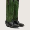 Hohe Wish Star-Damenstiefel aus schwarzem Leder mit grünem Lederschaft und weisser Stickerei