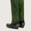 Hohe Wish Star-Damenstiefel aus schwarzem Leder mit grünem Lederschaft und weisser Stickerei