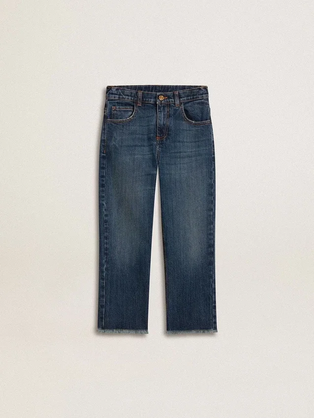 Jeans für Jungen mit unversäuberten Säumen und Stickerei
