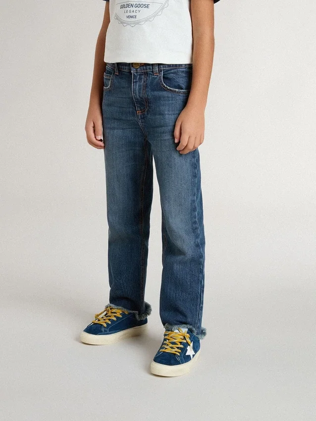 Jeans für Jungen mit unversäuberten Säumen und Stickerei