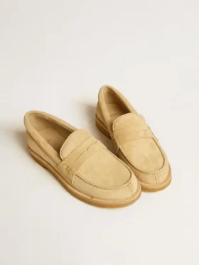 Jerry-Loafer aus ecrufarbenem, gewachstem Wildleder