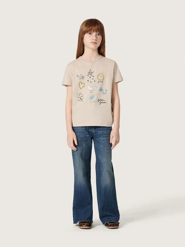 Journey Bootcut-Jeans für Mädchen aus blauem Denim mit Strasssteinen im Farbverlauf