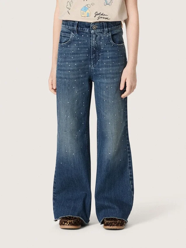 Journey Bootcut-Jeans für Mädchen aus blauem Denim mit Strasssteinen im Farbverlauf