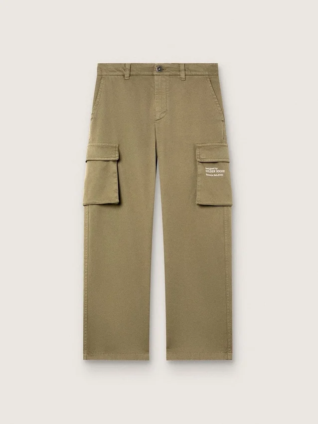 Journey-Cargohose für Jungen aus militärgrünem Baumwollgabardine mit Aufdruck