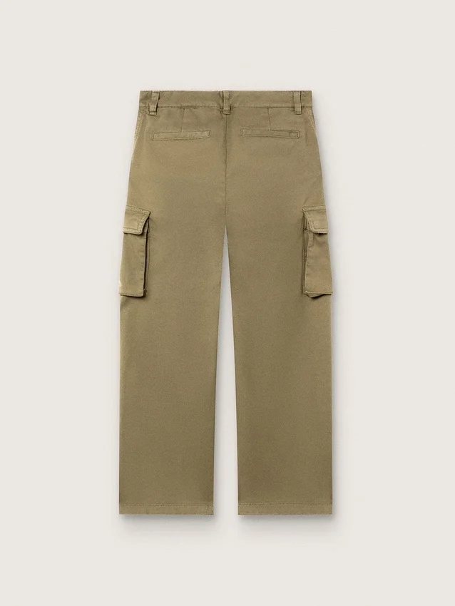 Journey-Cargohose für Jungen aus militärgrünem Baumwollgabardine mit Aufdruck