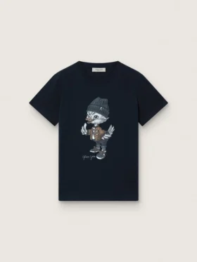 Journey-Hemd für Jungen aus blauem Baumwolljersey mit digitalem Maskottchen-Print