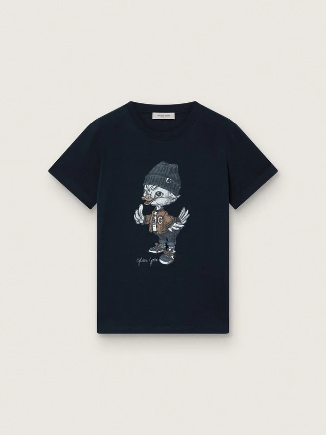 Journey-Hemd für Jungen aus blauem Baumwolljersey mit digitalem Maskottchen-Print