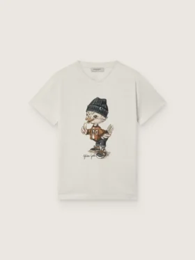 Journey-Hemd für Jungen aus weissem Baumwolljersey mit digitalem Maskottchen-Print