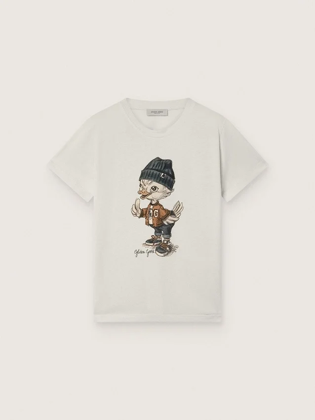 Journey-Hemd für Jungen aus weissem Baumwolljersey mit digitalem Maskottchen-Print