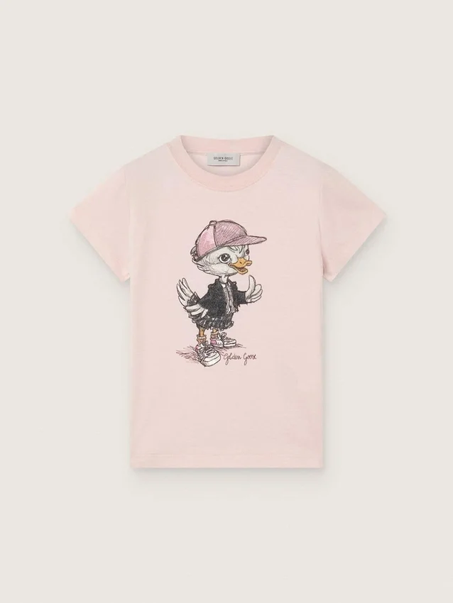 «Journey»-Hemd für Mädchen aus rosa Baumwolljersey mit digitalem Maskottchen-Print