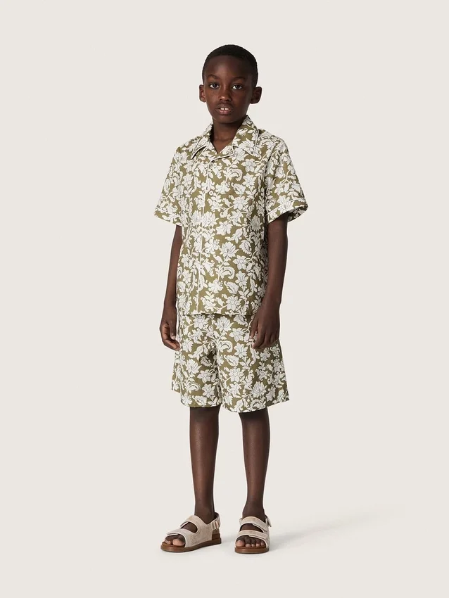 Journey-Shorts für Jungen aus Baumwoll-Canvas mit grün-weissem Blumenprint